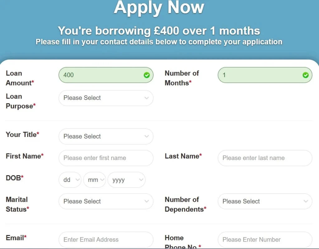 Bingo Loans Application Form